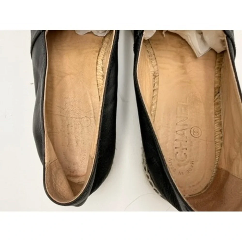 Chanel Espadrilles Women Black Good Lambskin Leather CC Logo Flats